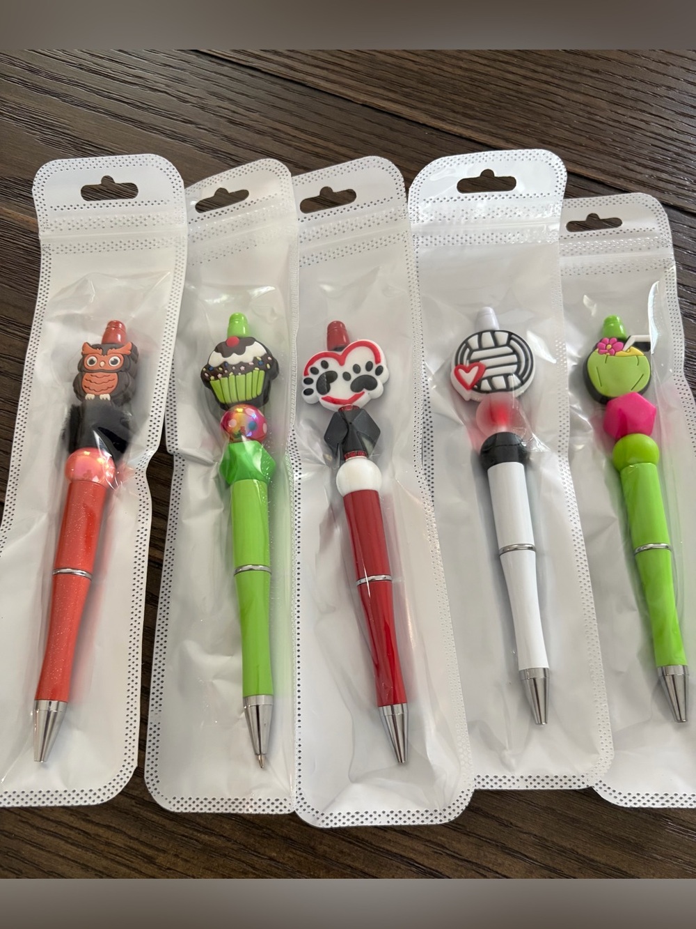 Lot of 5 Beaded Silicone Pens Dog Owl Pet